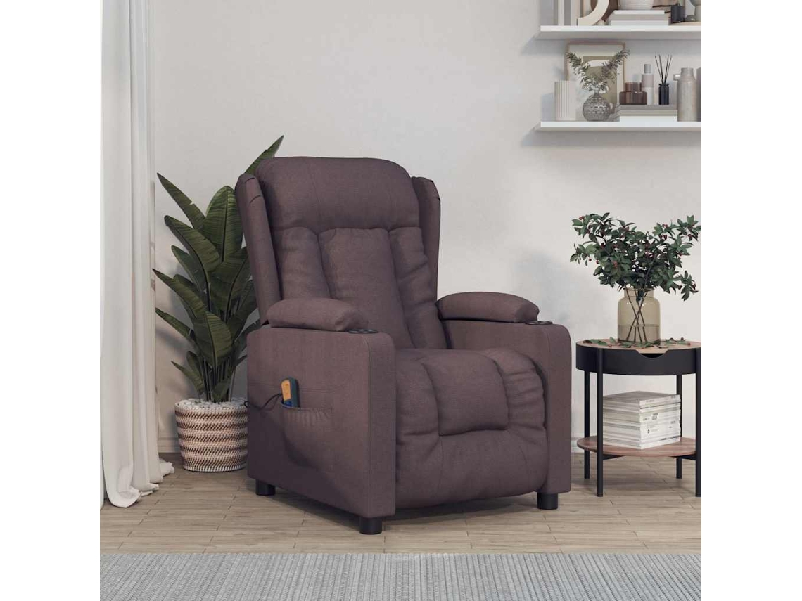 Vidaxl Poltrona De Massagens Tecido Castanho-escuro