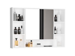Espelho de Banheiro com Prateleiras Abertas, Armário com Porta Espelhada, 100x15x70cm, Branco | E-TOWN COMMERCE GMBH
