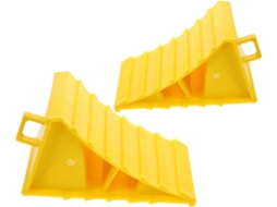 Dispositivo de parada de roda triangular Borracha Amarela, leve e robusto.