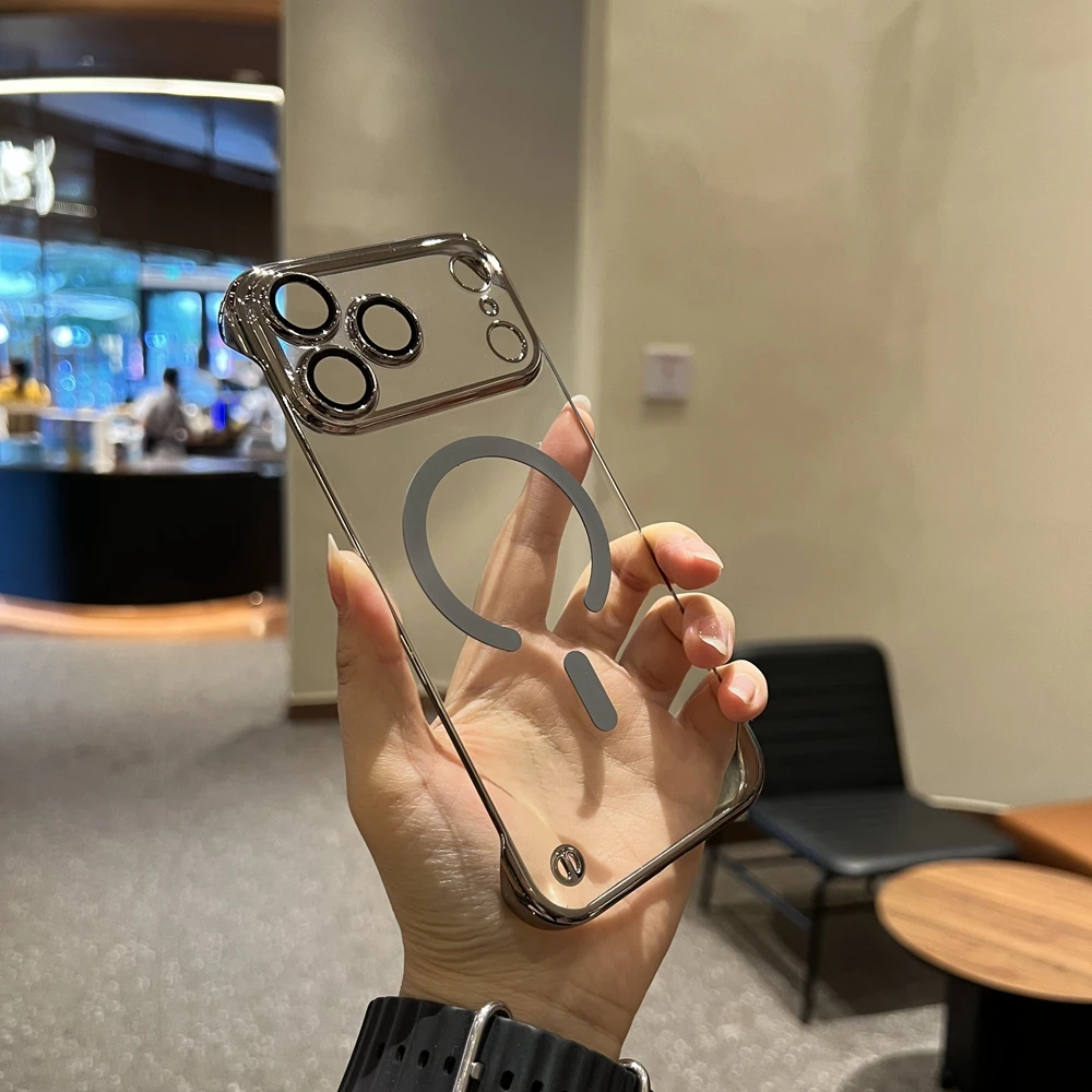 (cinza, Iphone 17) Capa Ultrafina Sem Moldura Em Policarbonato Eletrogalvanizado, Compatível Com Carregamento Sem Fio Magsafe.