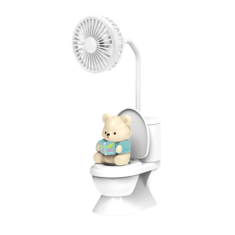 Ventilador de Mesa MDUG criativo, recarregável, com suporte para caneta (urso azul)
