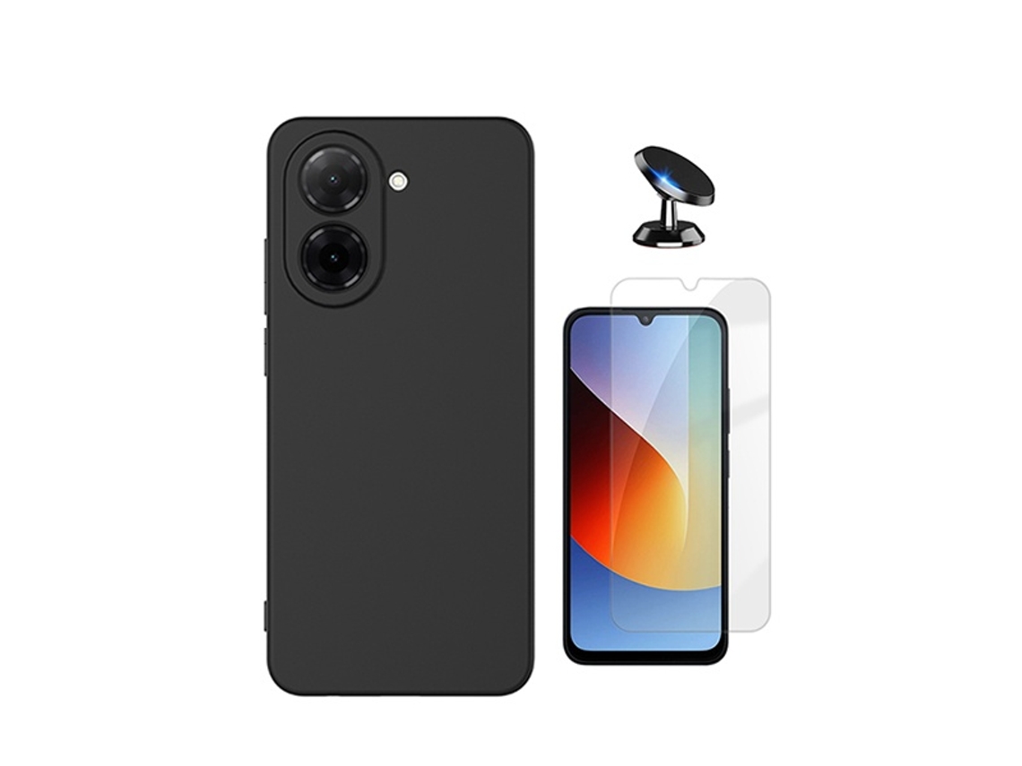 Kit Vidro Temperado Cleargorilasglass Capa Proteção Silicone Suporte Para Xiaomi Redmi A7 4g - Preto