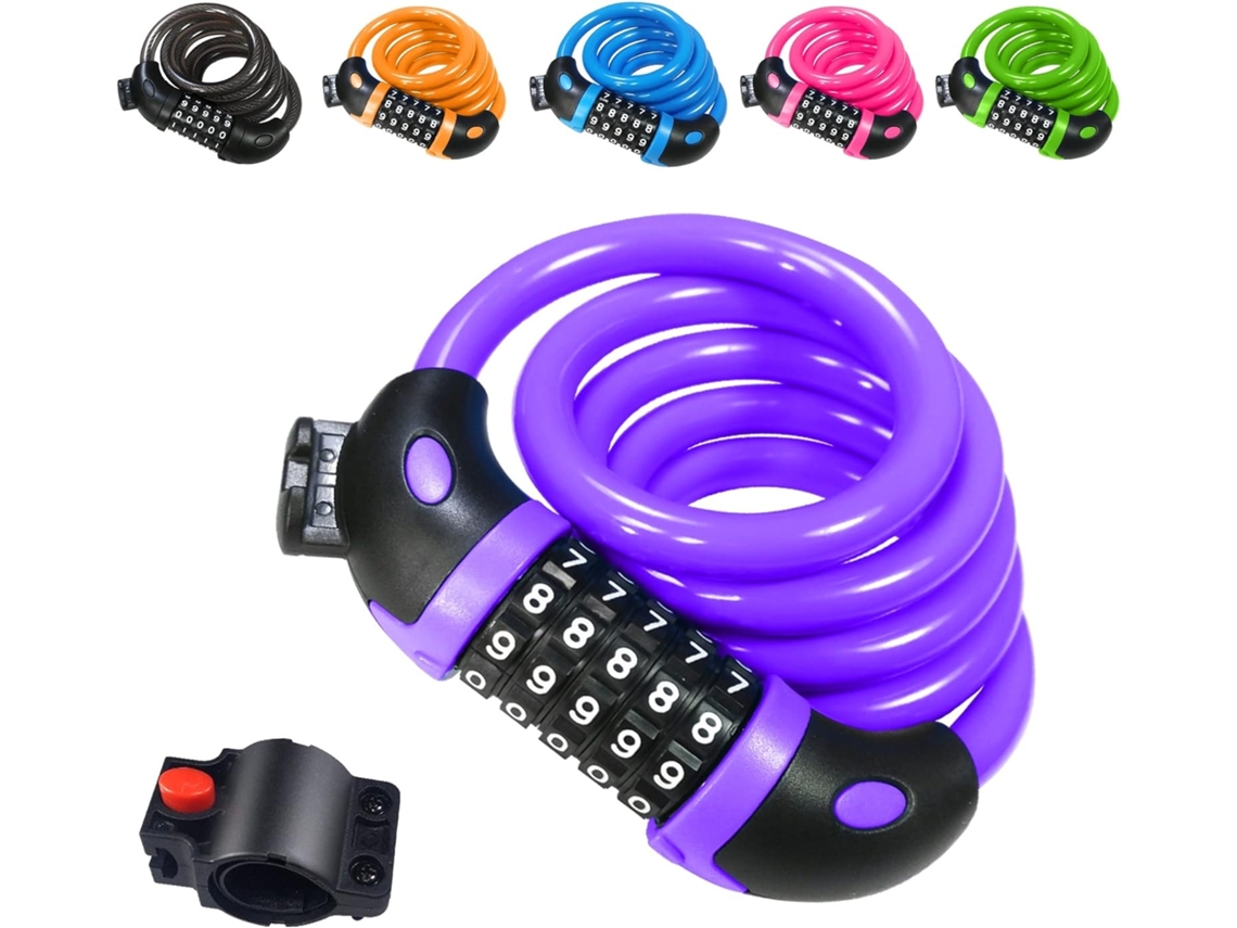 Lurelia Cadeado Bicicleta, Antirroubo, Código, Chave, Cabo Longo, Roxo, 120 Cmx12mm, 120cmx12mm