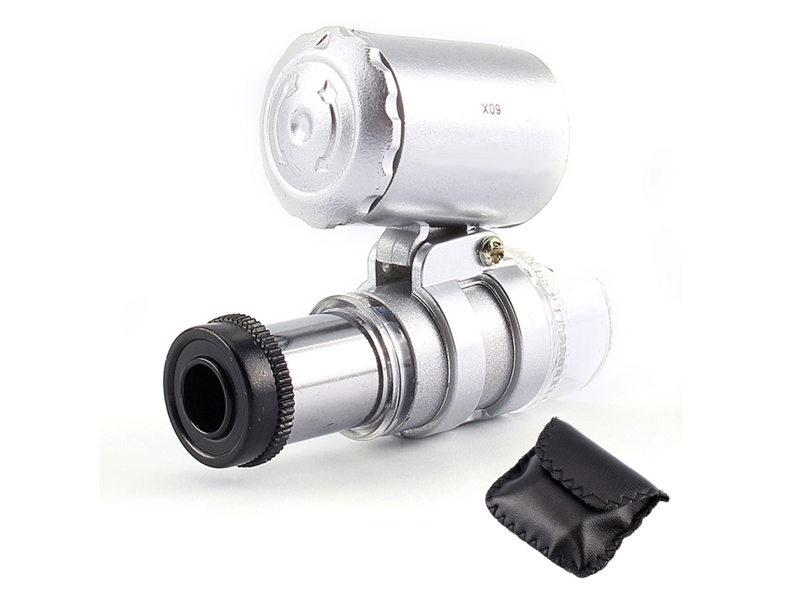Microscópio De Bolso 60x Mini Com Led E Luz Uv Lupa Joalheria
