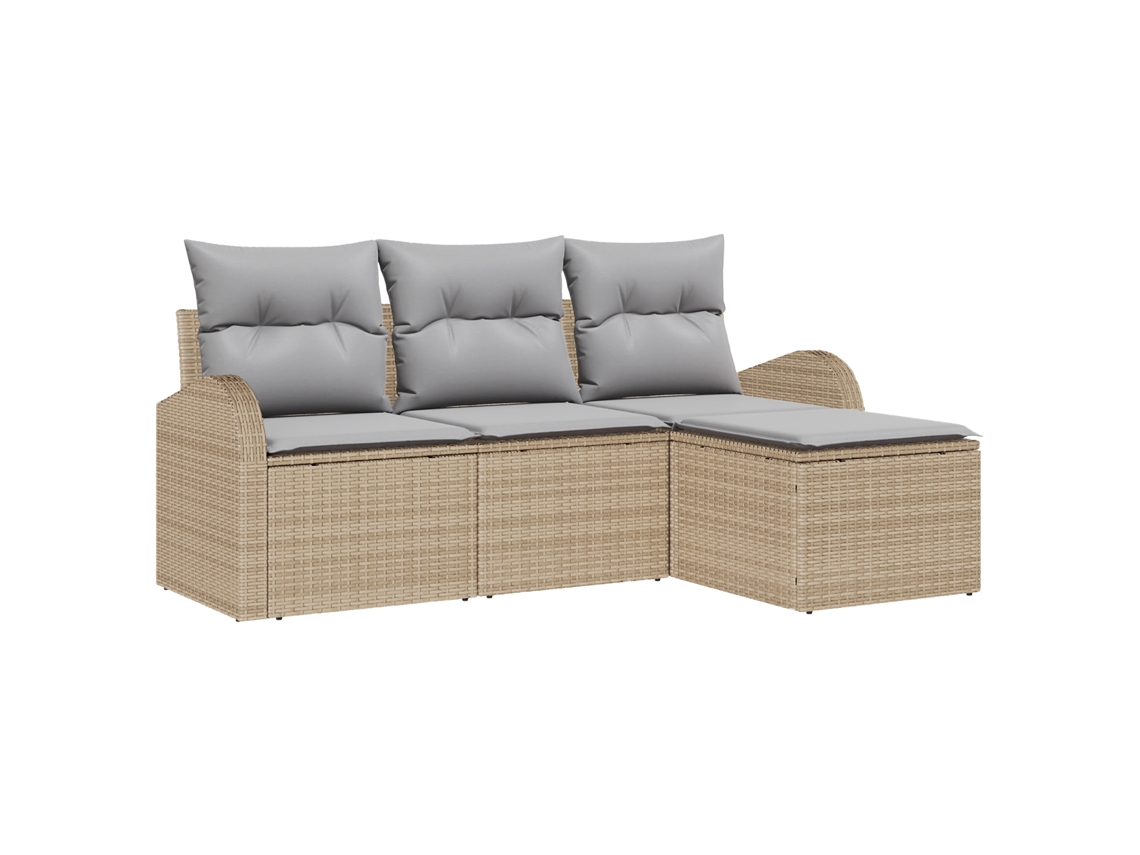 Conjunto 4 Móveis De Jardim Vidaxl Bege Vime Pe (124 X 62 X 85 Cm)