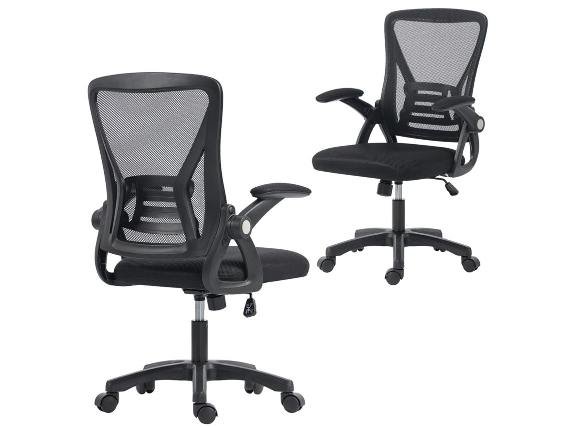 Cadeira Escritório Malha 59,5x56x103cm com Apoios Braço Retráteis, Ergonômica Altura Ajustável Preta