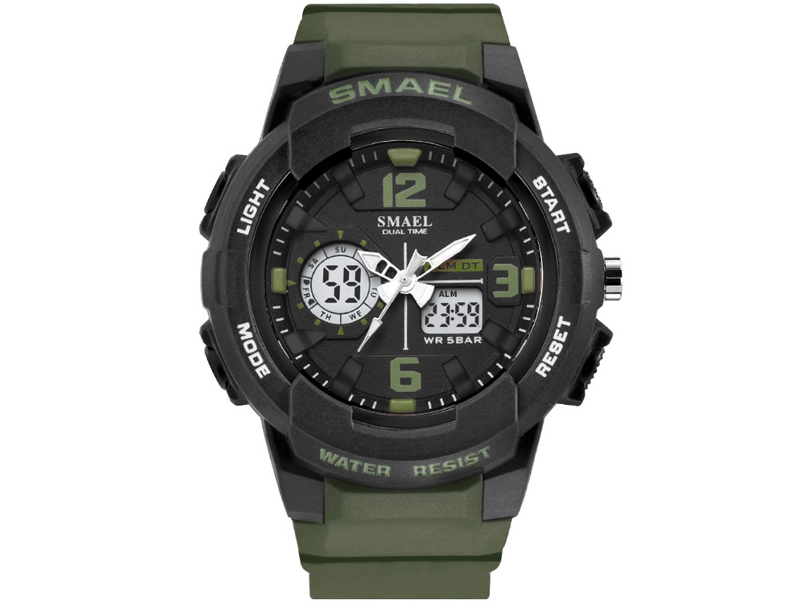 Relógio Esportivo Eletrônico Masculino Smael com Pulseira de Plástico Multifuncional Verde Escuro
