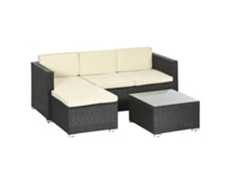 Móveis Vime Exterior Vime Pe, Poliéster e Aço Galvanizado Cor Preto e Bege 173x66x61 cm Outsunny