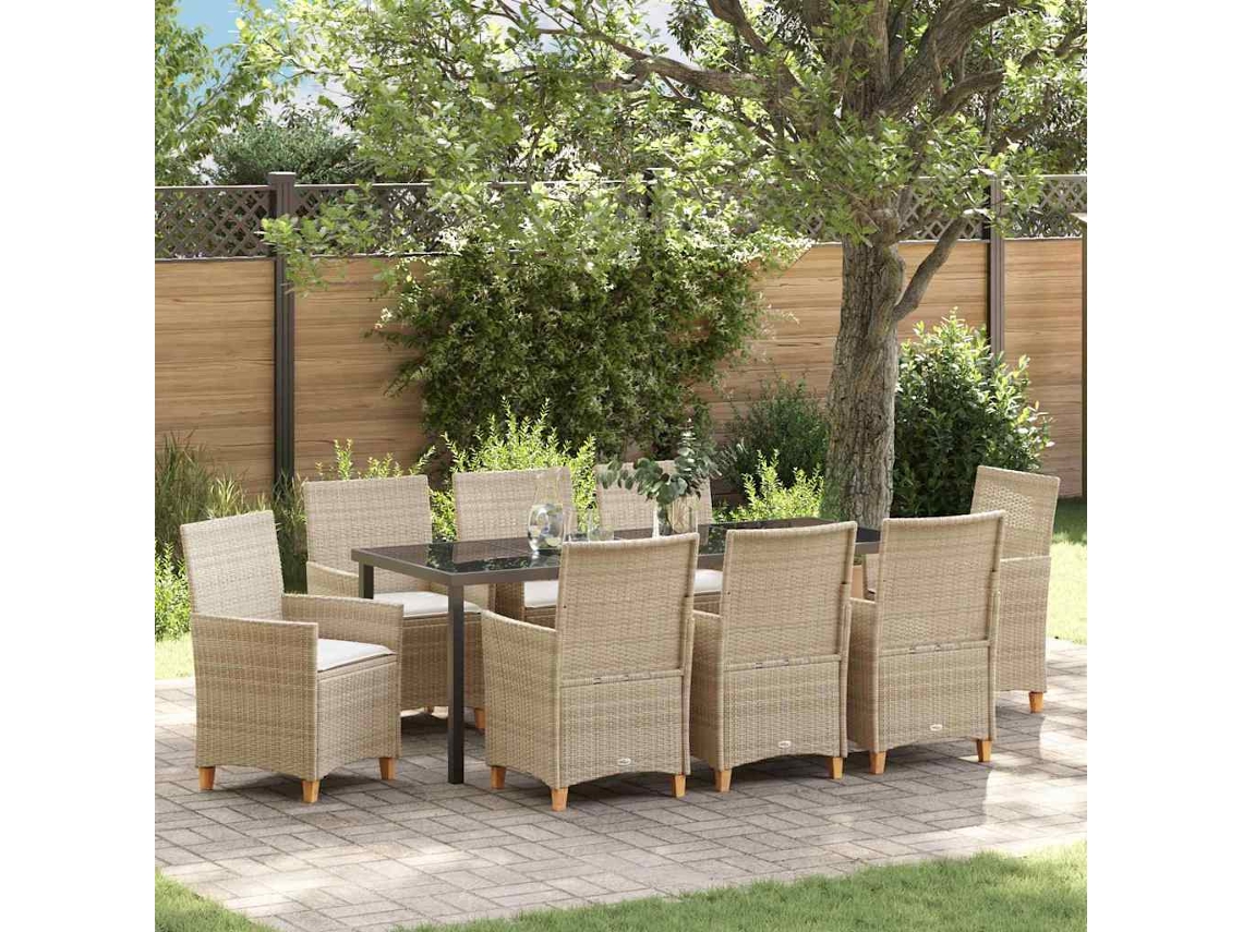 Vidaxl Conjunto de Jantar para Jardim 9 Pcs Bege Vime Pe