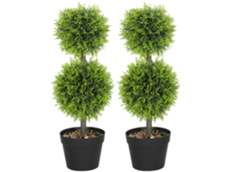 Conjunto 2 Plantas Artificiais Buxo 60cm Com Vaso Plástico, Decoração Em Tom Verde