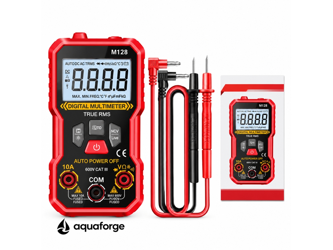 Multímetro Digital Aquaforge M128-vermelho, Ncv, Ecrã Lcd