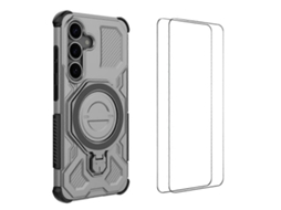 Capa Tkdaddy Para Samsung Galaxy S25 Com Suporte E 2 Películas De Tela Wanlonfeng Kj Series Pc Tpu (orifício Para Lente Grande) Cinza