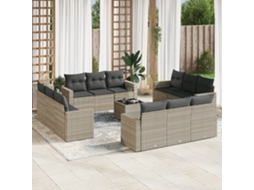 Vidaxl 13 Pcs Conj. Sofás Jardim C/ Almofadões Vime Pe Cinzento-claro