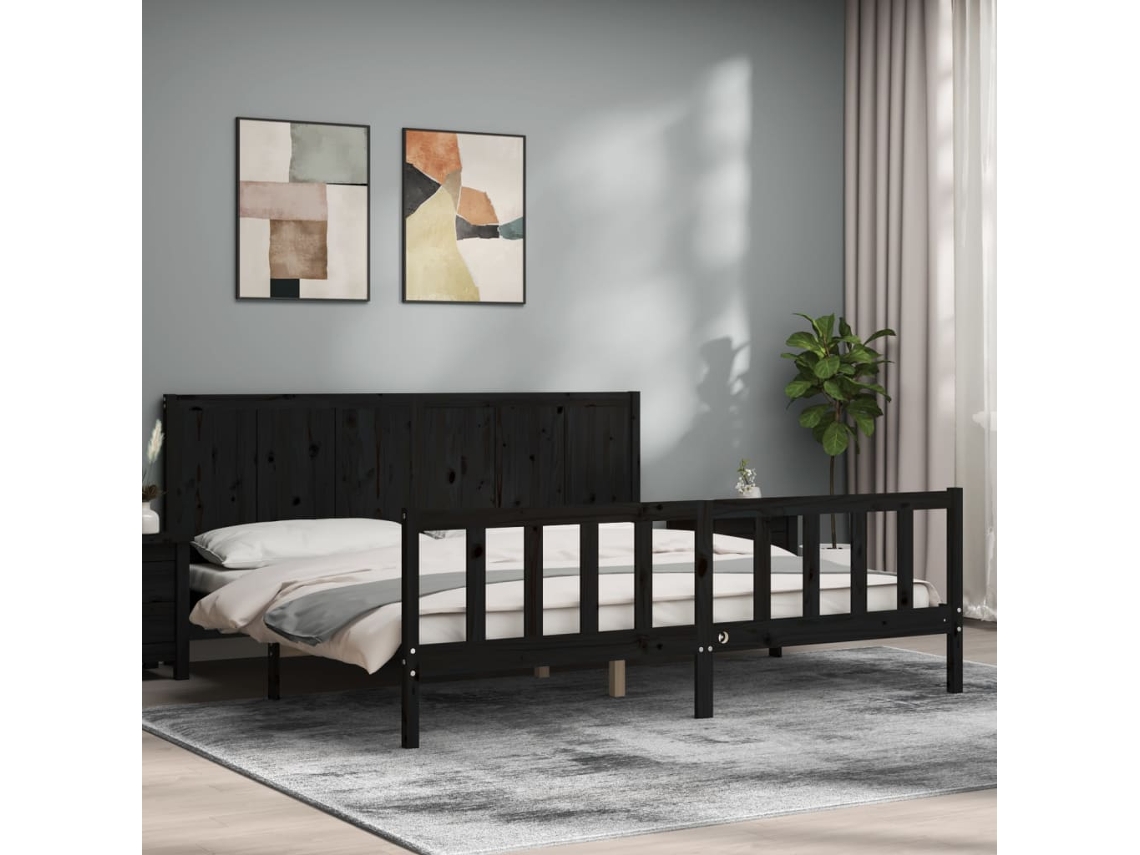 Vidaxl Estrutura de Cama com Cabeceira 200x200 Cm Madeira Maciça Preto