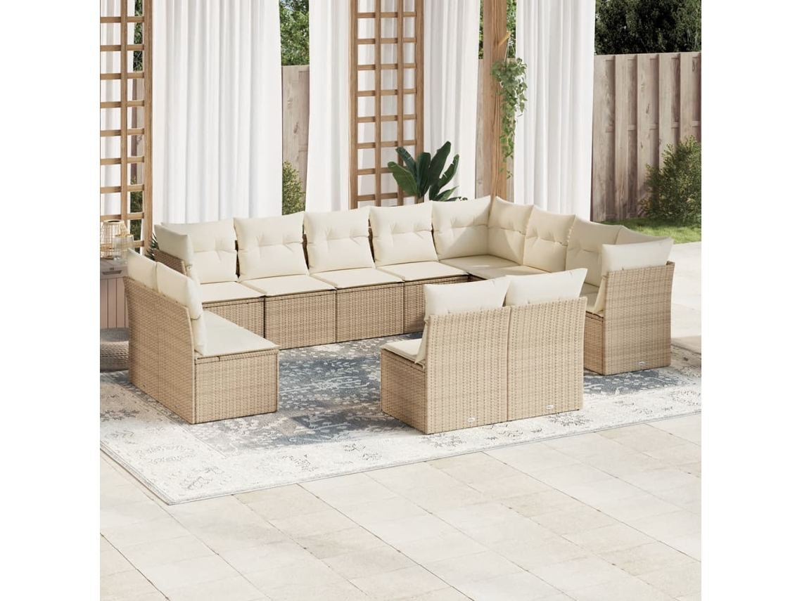 Conjunto de 12 Sofás para Jardim com Almofadões Vime Pe Bege Dkd Home Decor