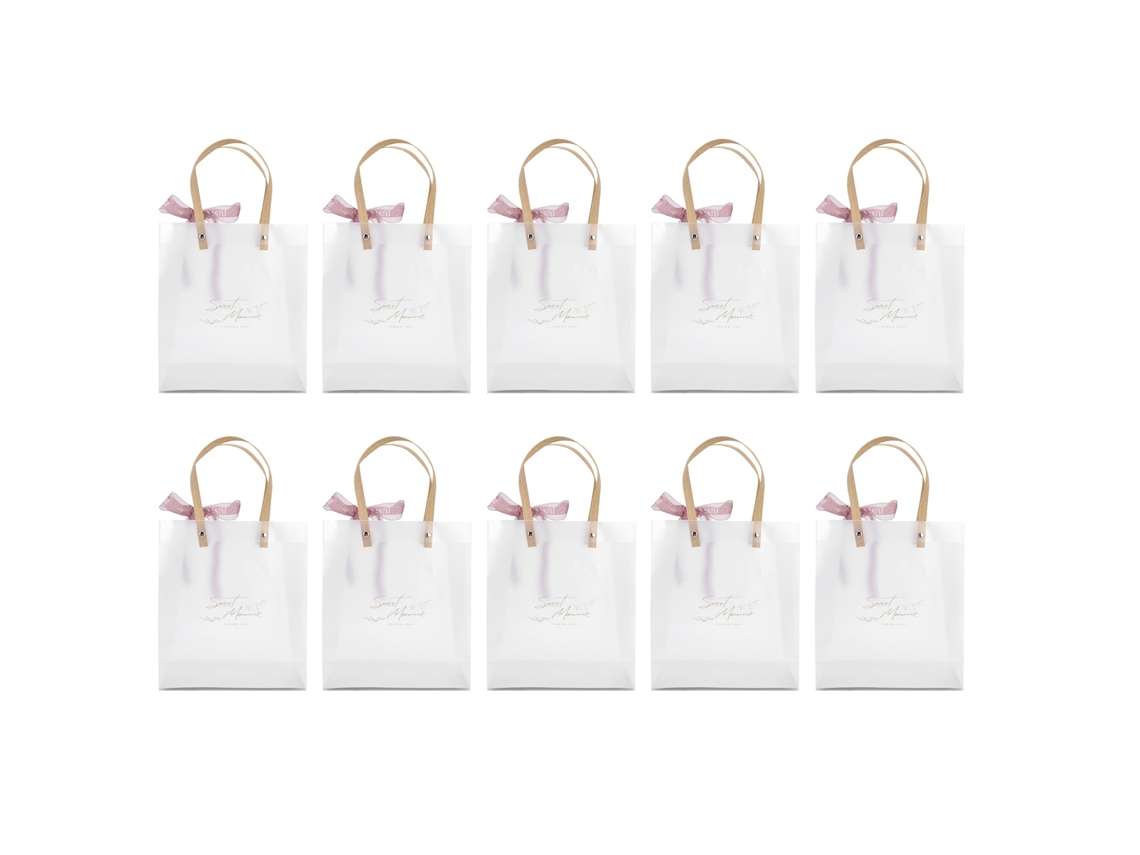 Conjunto de 10 Bolsas Transparentes PVC para Doces de Casamento Aniversário Natal com Laço Rosa com S/MARCA