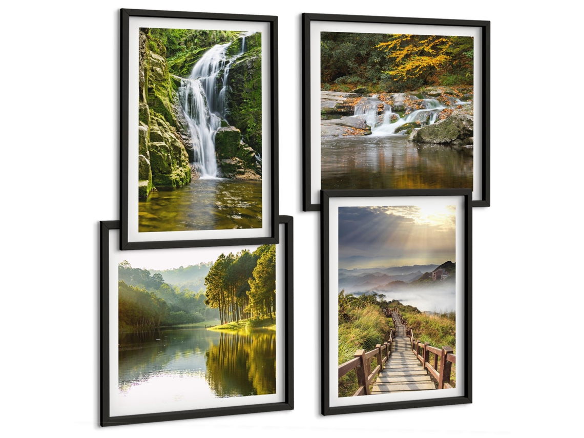 Quadros Decorativos Para Parede Cidades Modernas, Figuras Coloridas Moldura Preta Pinturas De Quarto Espelharte (conjunto De 4 Imagens)