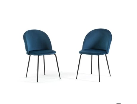 Conjunto De 2 Cadeiras Sara Estofadas Em Veludo Para Cozinha Ou Sala De Jantar Com Pés De Metal Rattatan (azul/cinza Escuro)