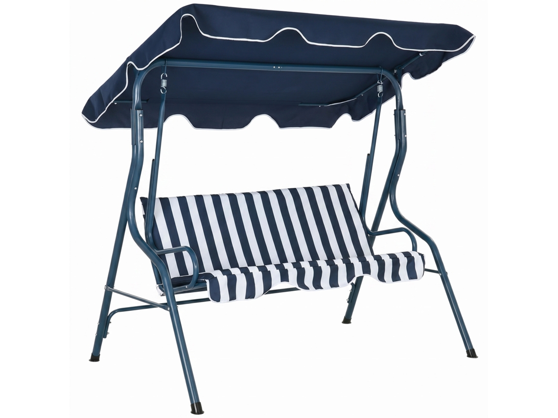 Cadeira De Balanço Externa Com Cobertura De Ângulo Ajustável, Estrutura De Aço Impermeável Para Varanda Ou Pátio, 170x110x153 Cm, Azul