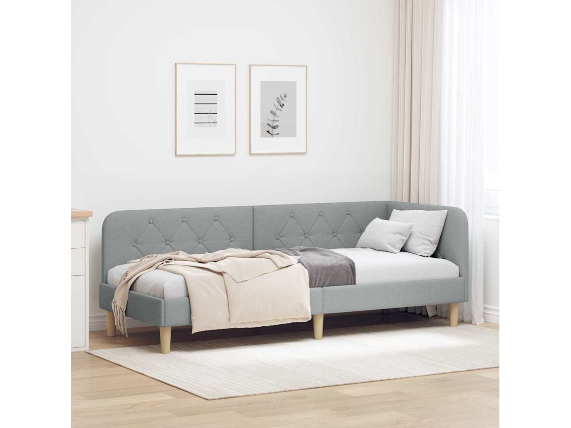 Vidaxl Estrutura De Cama De Canto Cinzento-claro 80 X 200 Cm Tecido
