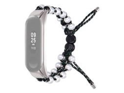 Bracelete de Nylon Decoração de Miçangas Design de Cordão Ajustável para Xiaomi Mi Band 5/6 Preto/Verde