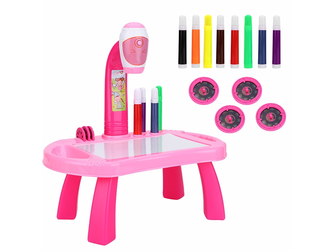 Mali brinquedo Projetor de Desenho Mesa com Lousa e Canetas para Educação Infantil Rosa