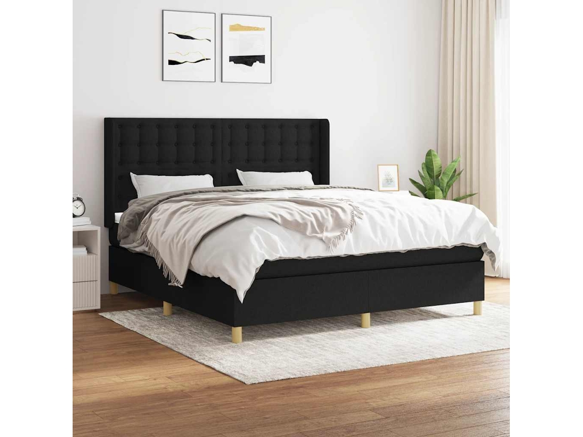 Vidaxl Cama Com Molas/colchão 180x200 Cm Tecido Preto