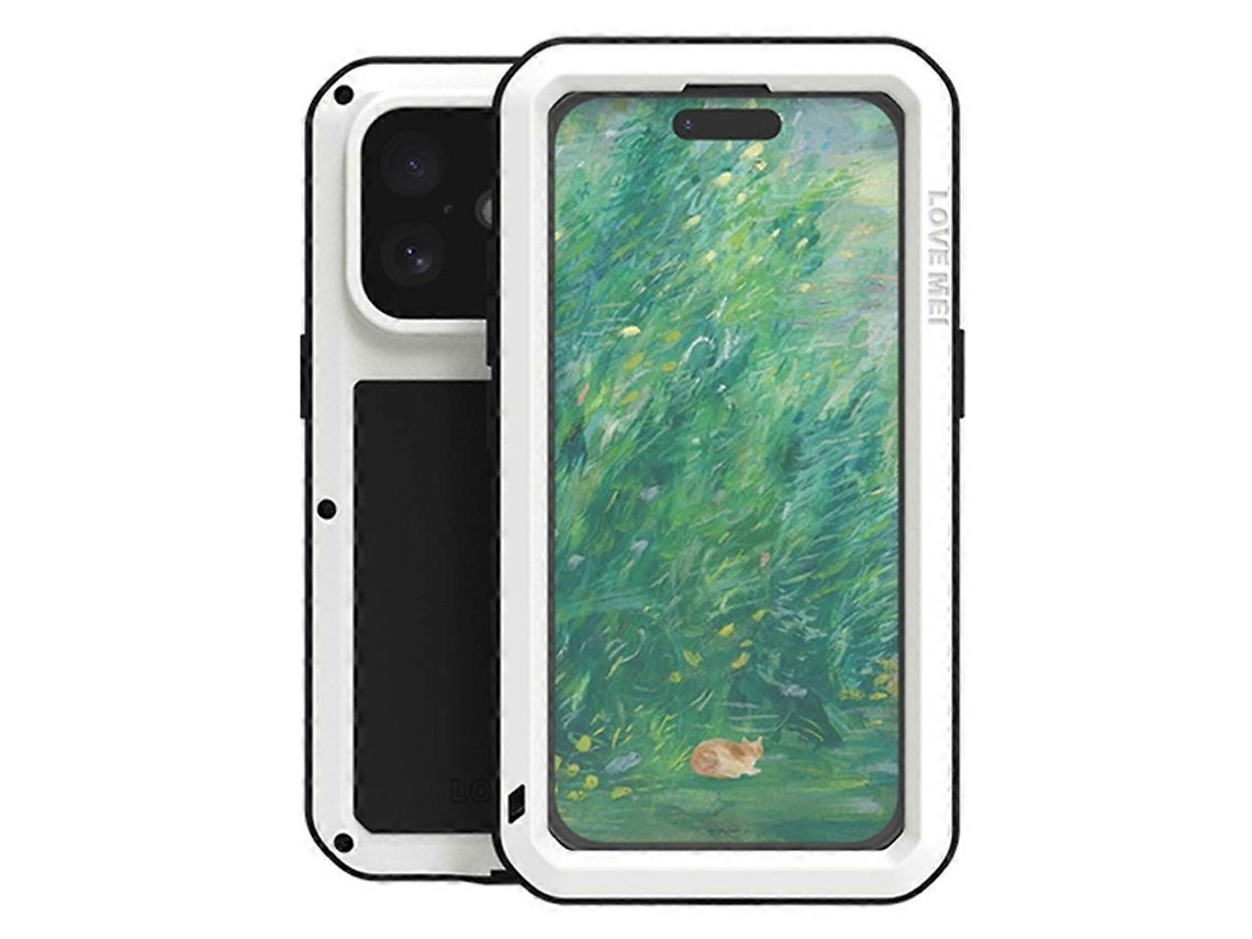 Compre Love Mei Para Iphone 16, Capa Protetora De Tela De Vidro Temperado, Metal Silicone, Capa Branca