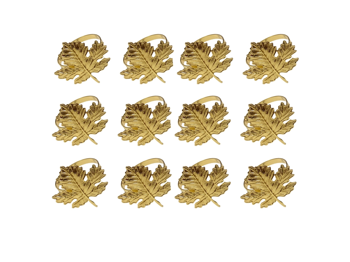 Pack de 12 anéis de guardanapo ouro com folhas de bordo retro LAXISCREED