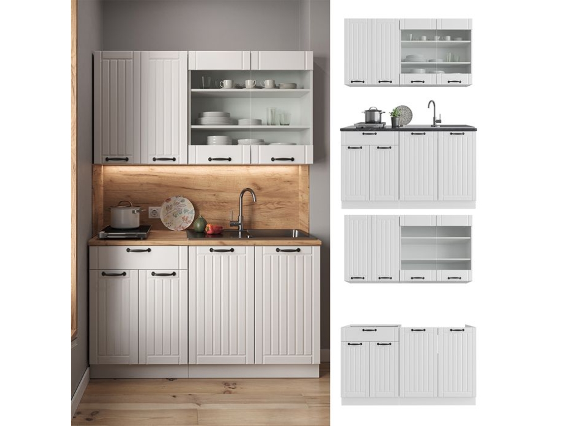 Cozinha Fame-Line, 140 cm sem bancada, Country branco/branco, Vicco