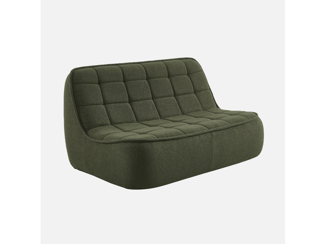 Sofá Modular Embalado A Vácuo Em Tecido Bouclé, 2 Lugares , Verde Caqui