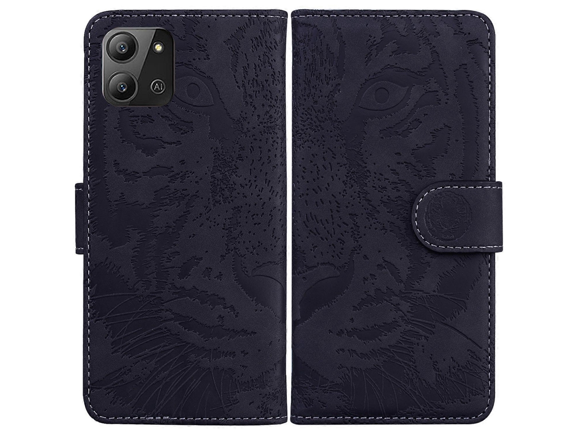 Capa De Celular Dobrável Horizontal Em Couro Com Estampa De Tigre Em Relevo Para Infinix Hot 11 2022