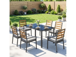 Conjunto Jantar Jardim 7 Peças Mesa Cadeiras 6 Pessoas Preto