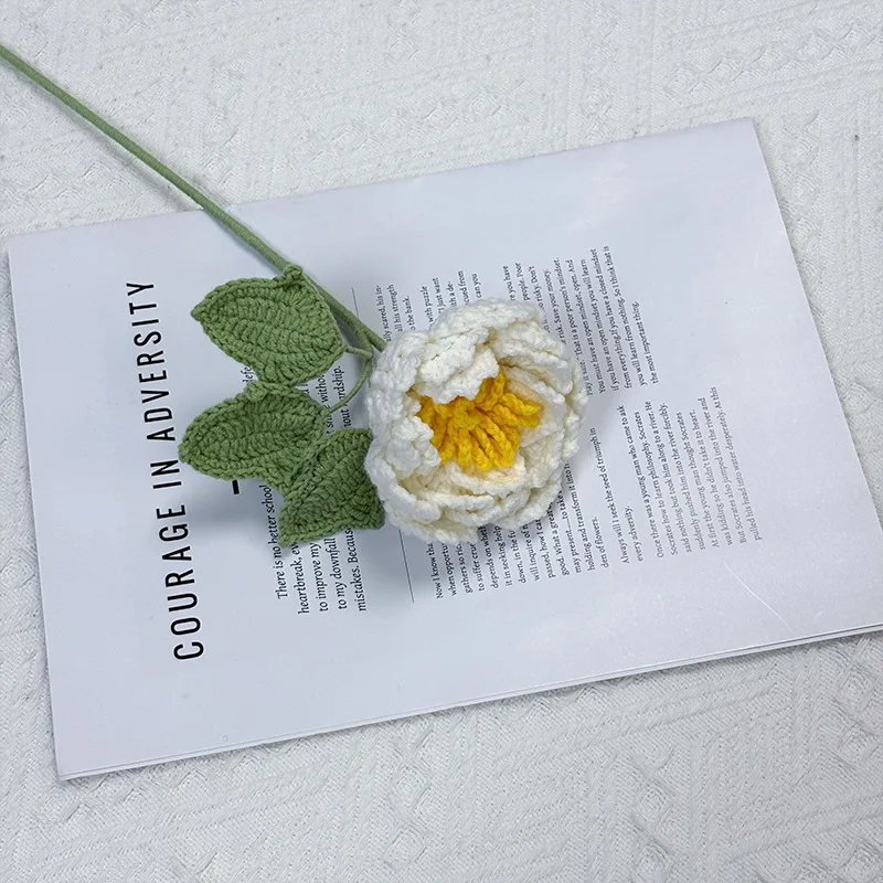 Buquê Criativo De Peônias De Crochê Feito À Mão, Flor De Peônia Tricotada, Flor Artificial