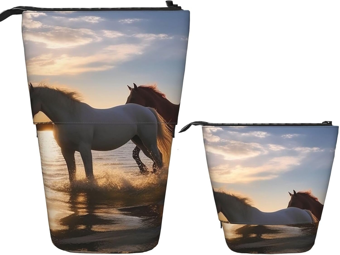 Sunsets Case Trousse Crayons Télescopique Lake Horses Print Multifotionnel Trousse Retractable Crayon