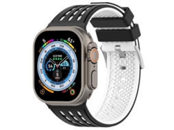 Bracelete Para Apple Watch 46/49/45/44mm - Silicone Respirável Bicolor Com Furos Verticais Preto E Branco