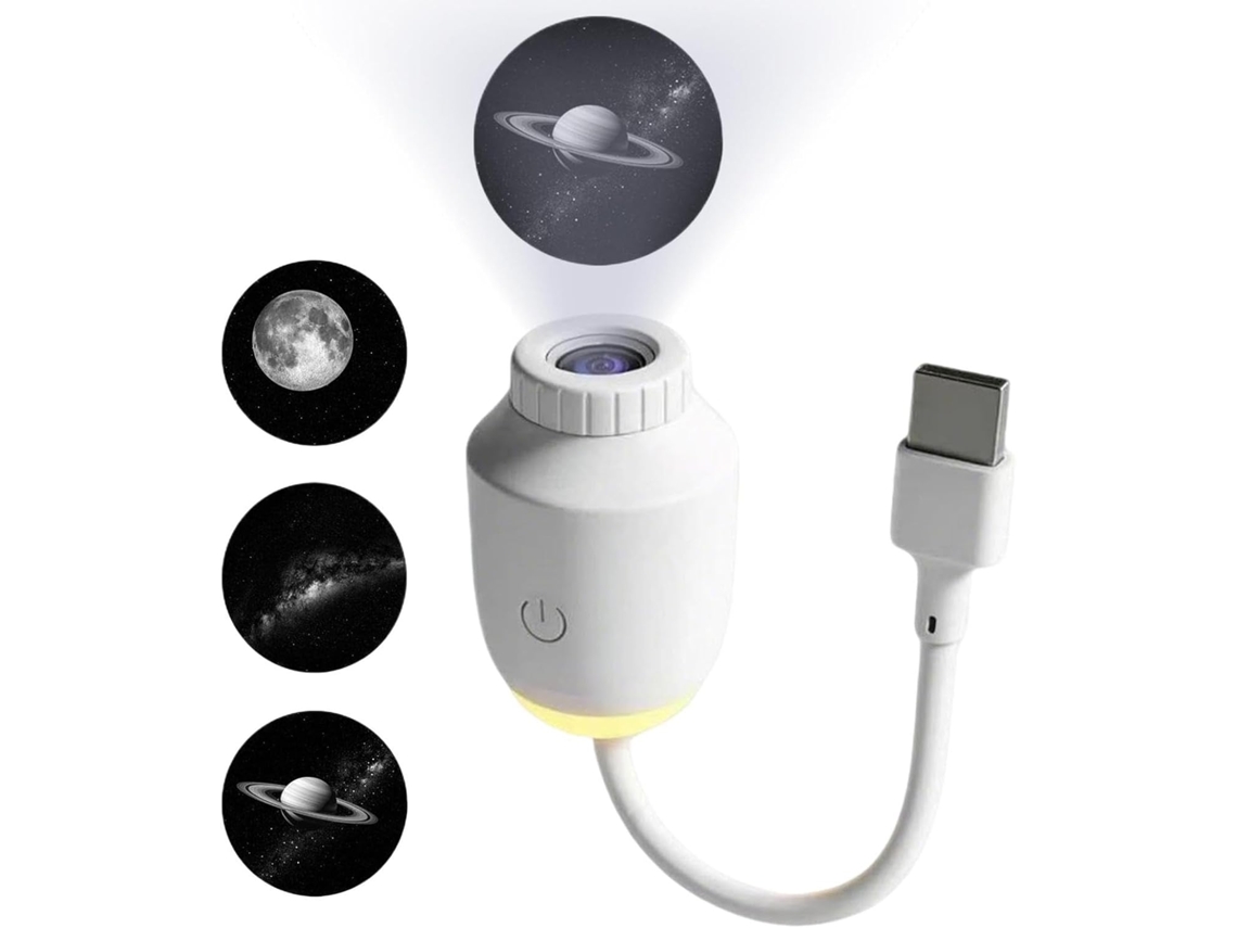 Projetor de luz ajustável em 360 graus, alimentado por USB