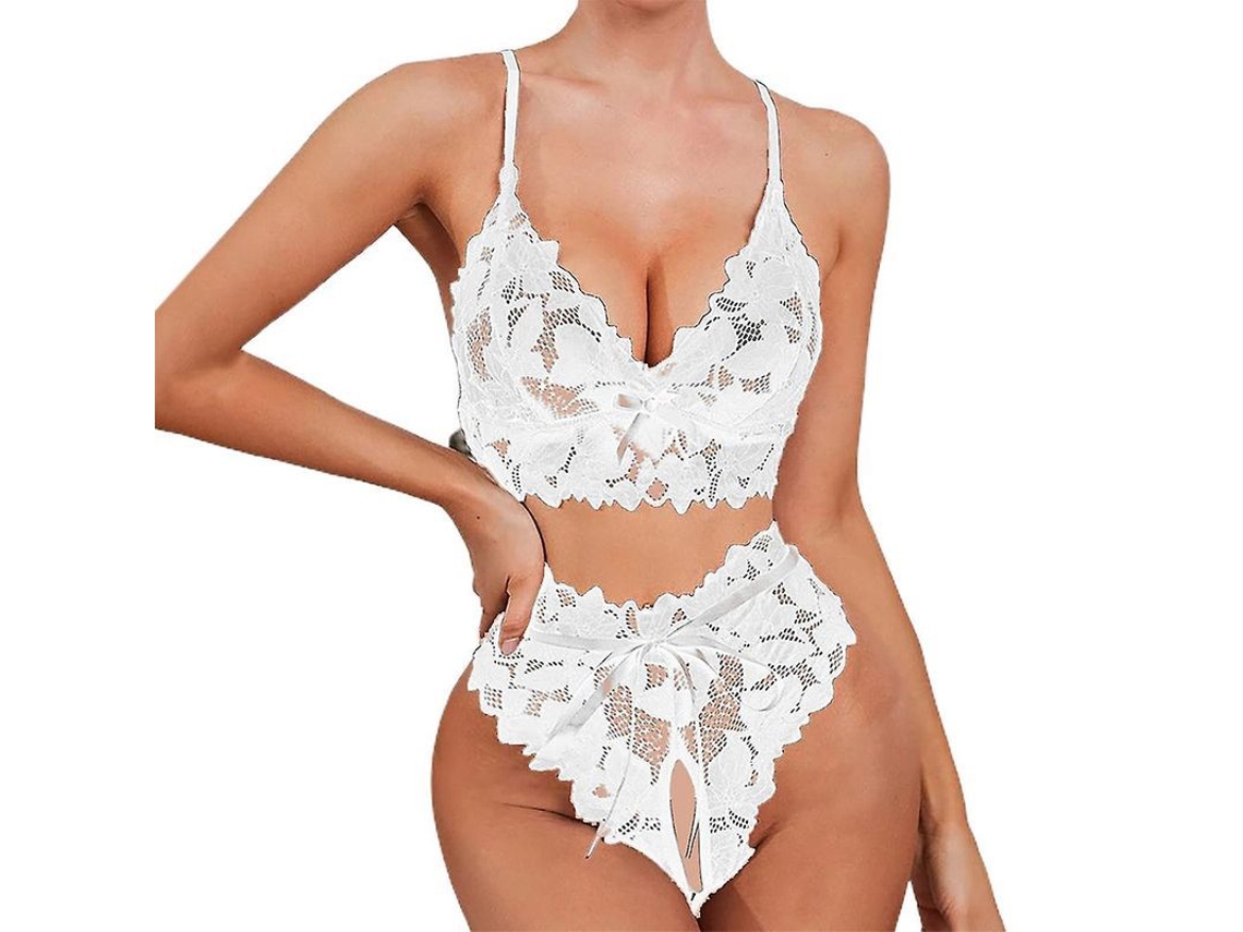 2026 conjunto de Lencería Transparente de Encaje para Mujer Con Sostén Push Up Y Tanga Sin Tapón Ropa Interior Y Pijama