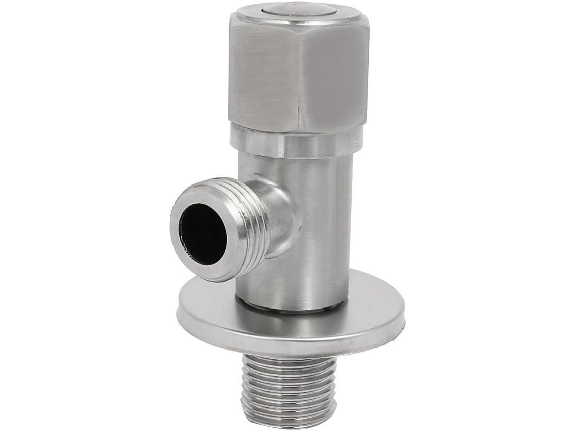 Válvula de Parada Angular Hexagonal 2 Vias com Rosca M20 em Aço Inoxidável 304, Cor Prata CHABERLU