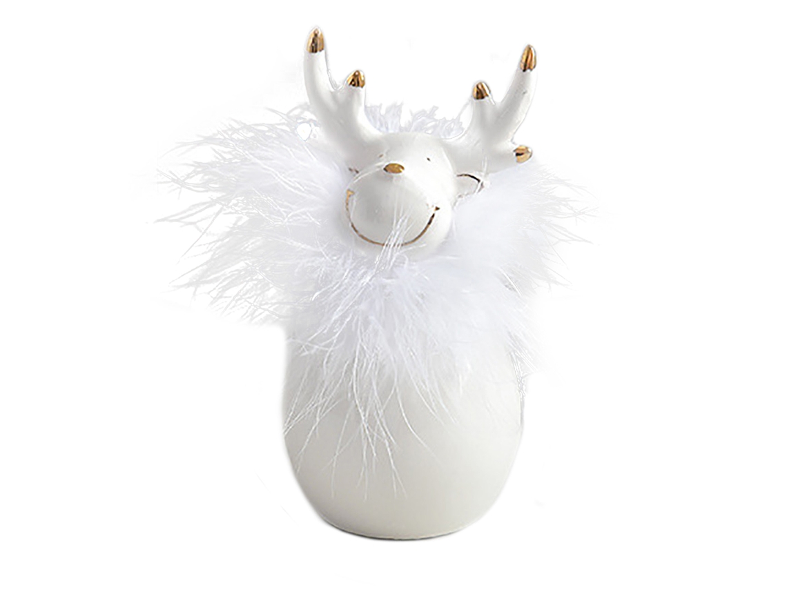 Boneco de Natal de Veado Branco Pequeno em Cerâmica para Mesa LAXISCREED
