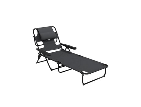 Chaise Longue De Jardim, Chaise Longue Com Encosto, Apoios De Braço E Frente Ajustáveis, Peso Até 120 Kg, Rede, Cinza Escuro Muvoe