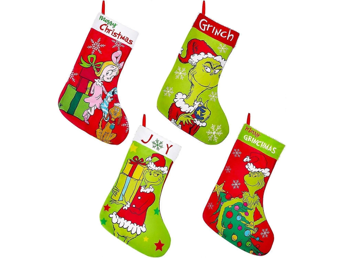 Pacote Com 4 Meias De Natal Do Grinch De 45 Cm, Ótimas Para Decoração De Festa Em Família Snngv Olysi Shop