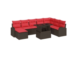 Maison Exclusive - Conjunto De Sofá De Jardim 9 Pcs Marrom E Vermelho Vime Pe