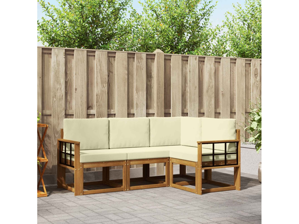 Vidaxl Conjunto De Sofás Para Exterior 4 Pcs Natural E Creme