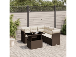 6 Pcs Conjunto De Sofá Jardim C/ Almofadões Vime Pe Marrom Dkd Home Decor