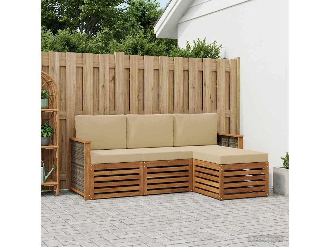 Vidaxl Conjunto De Sofás Para Exterior 4 Unid. Natural E Bege