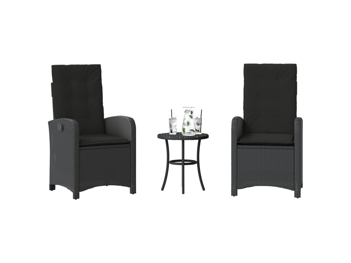 Vidaxl 3 Pcs Conjunto De Bistrô Com Almofadões Vime Pe Preto