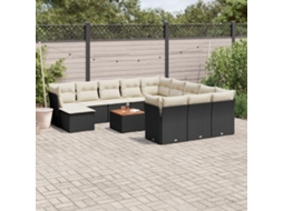 Vidaxl 13 Pcs Conjunto De Sofás De Jardim Com Almofadões Vime Pe Preto