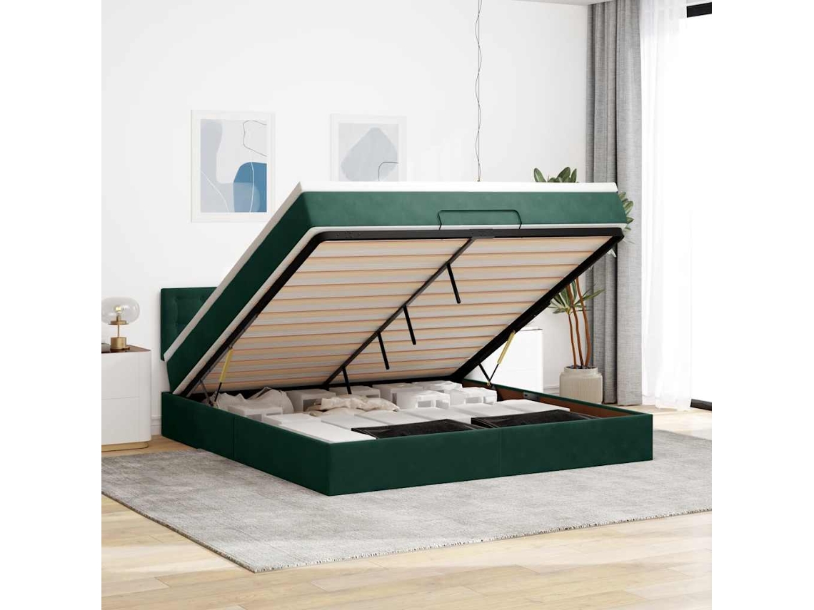 Vidaxl Estrutura De Cama Otomana Com Colchão 160x200 Cm Verde Escuro