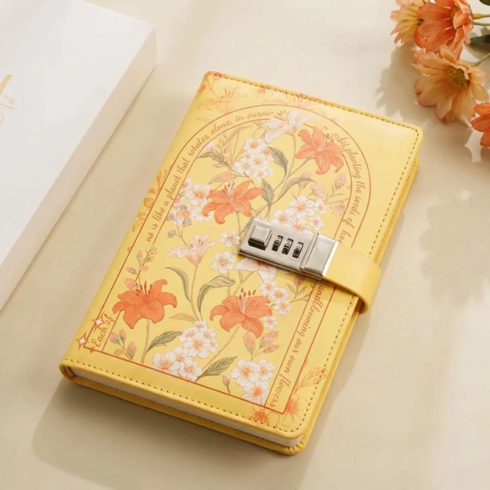 Elegantes E Sofisticados, (amarelo) Conjunto De 5 Cadernos Com Cadeado De Combinação De Segurança.